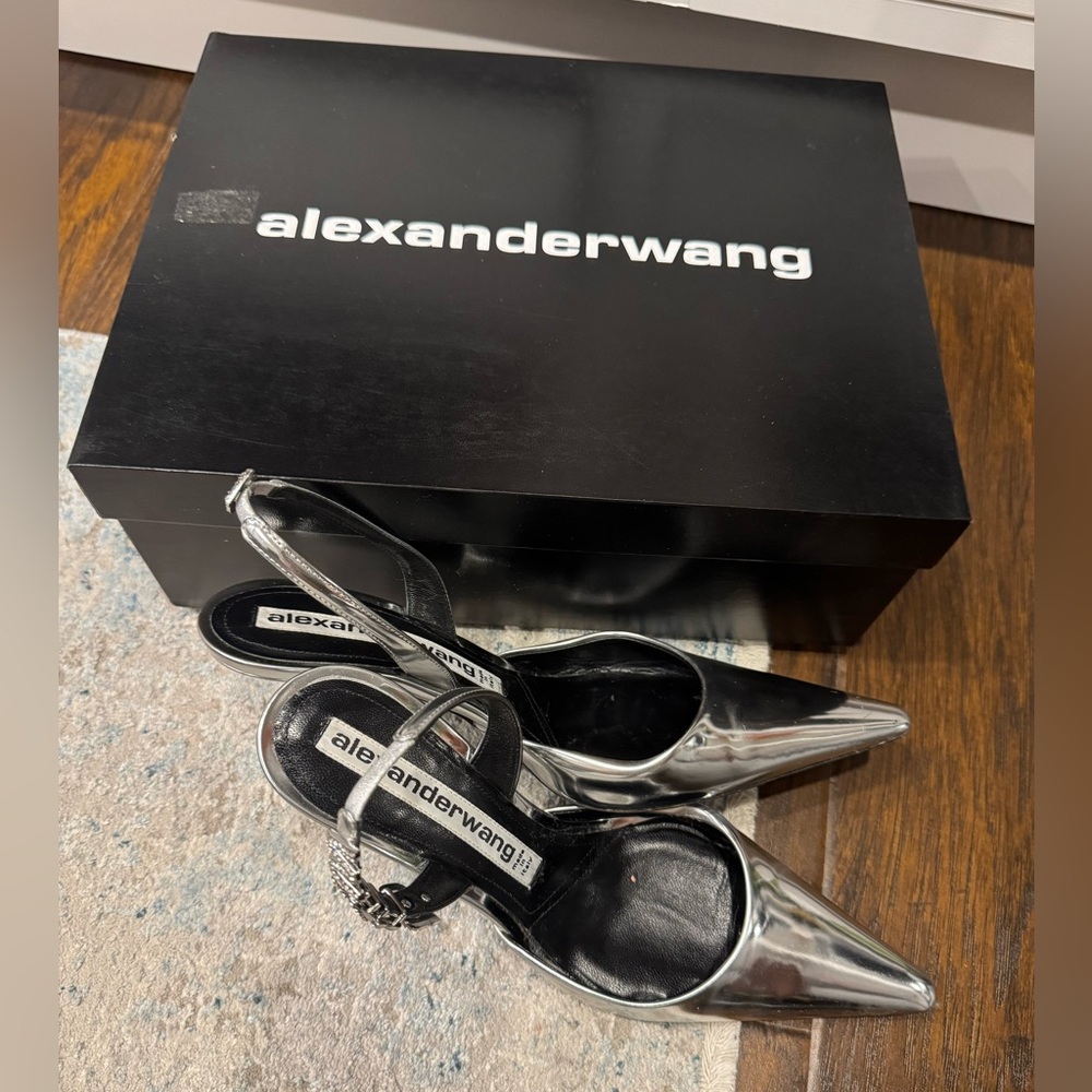 Alexander Wang Metallic Silver Slingback Heels